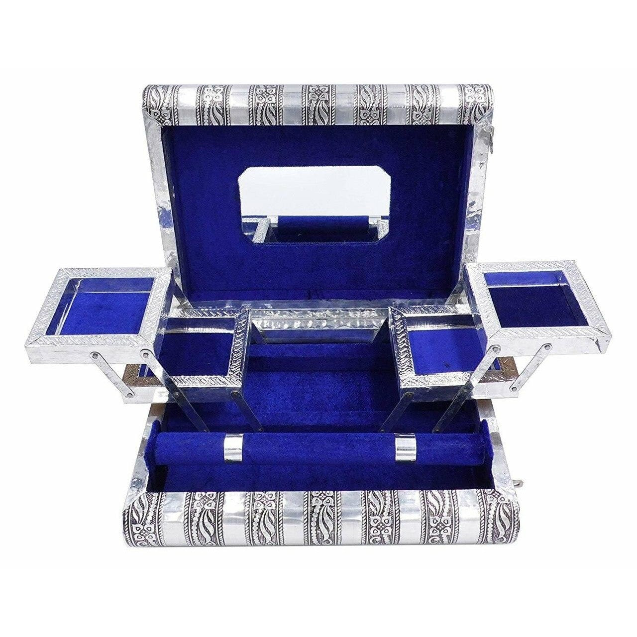 white metal and copper Flower Jewellery Box Ornate Engraving-0