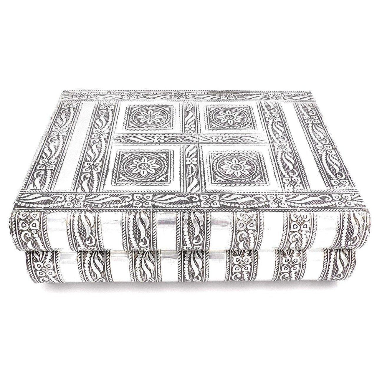 white metal and copper Flower Jewellery Box Ornate Engraving-3