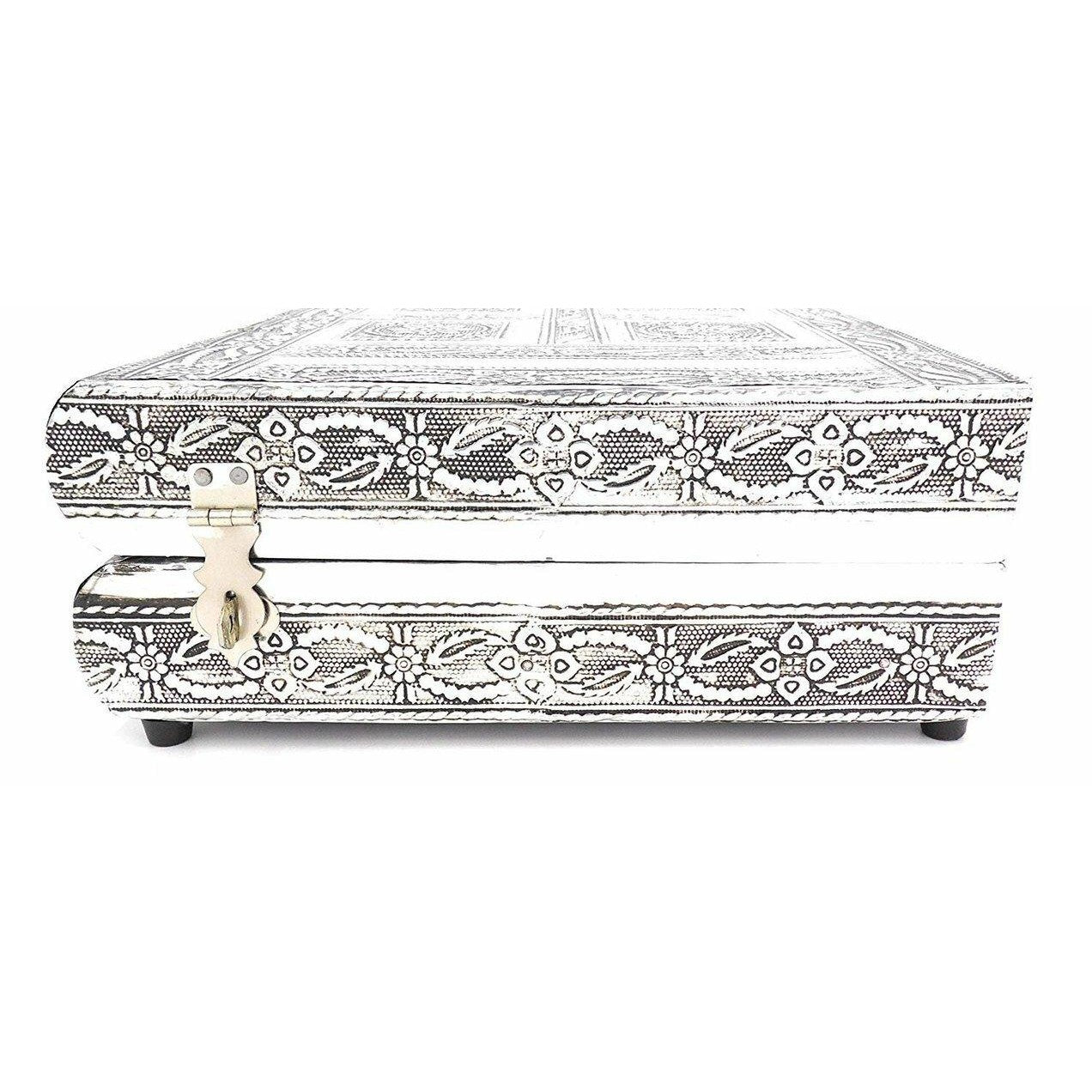 white metal and copper Flower Jewellery Box Ornate Engraving-4