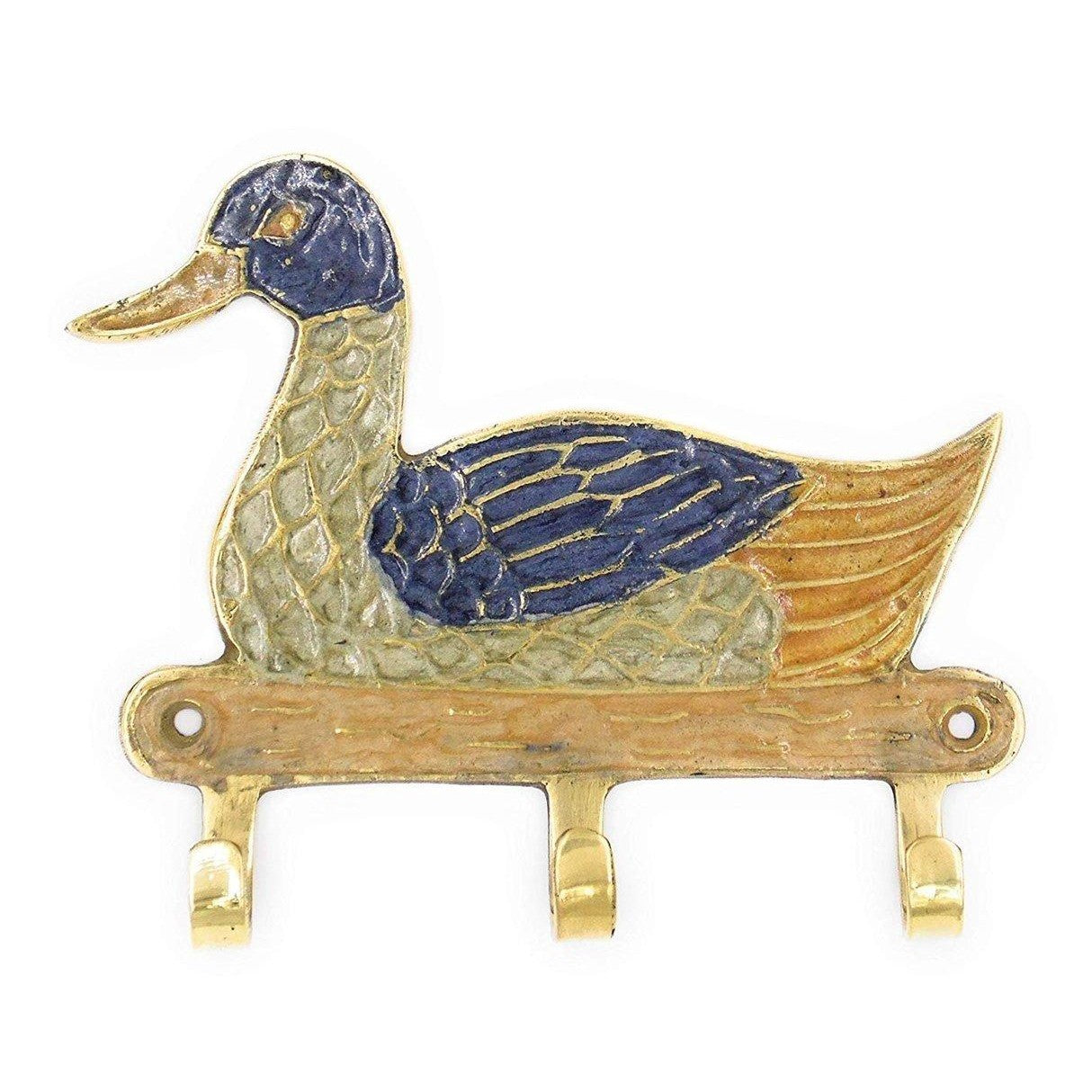 Delightful Pure Brass Hand Painted Duck Wall Mounted Key Rack Hook Holder-0