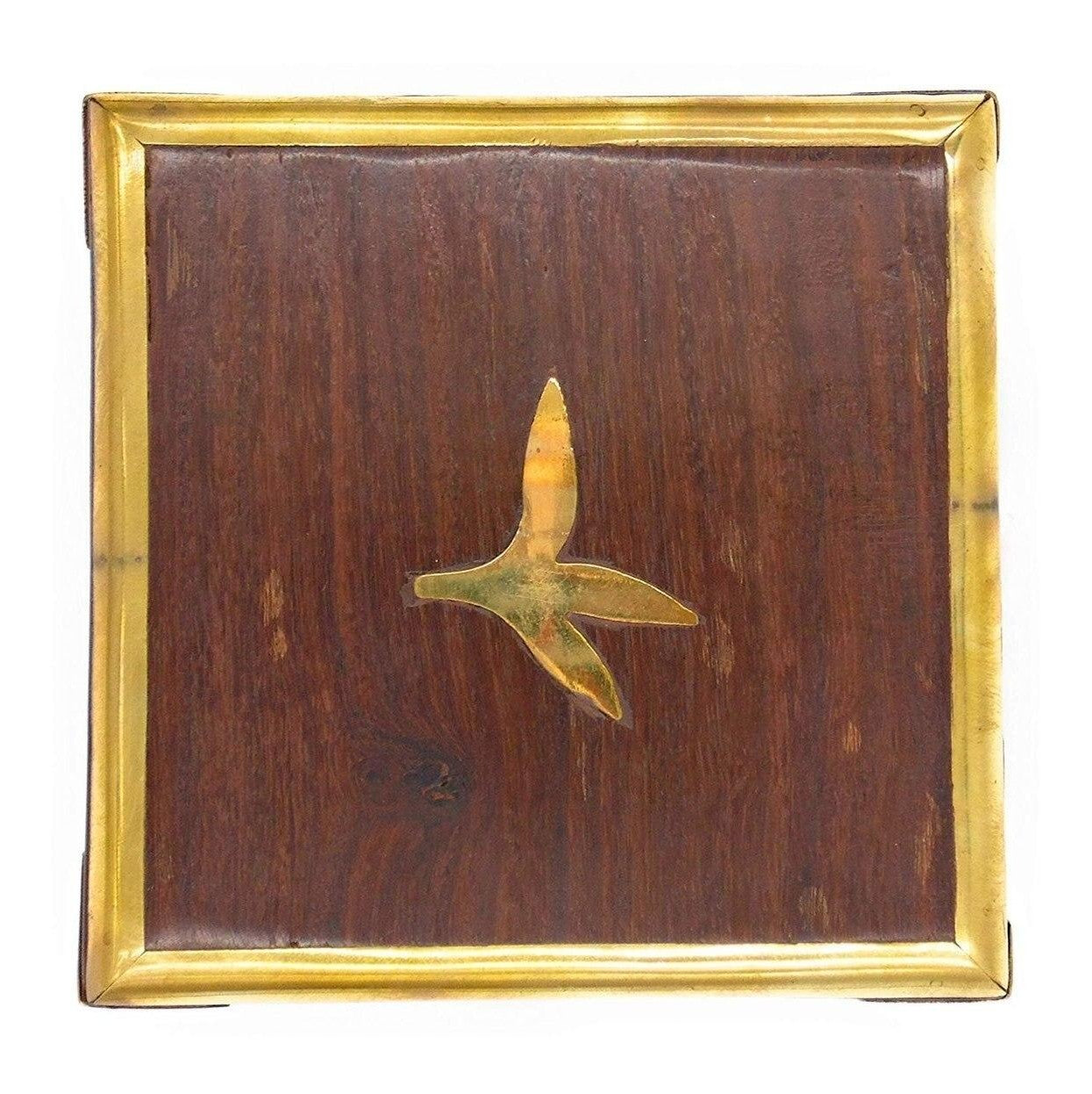 Hand Crafted Wooden Spice Storage Box With A Brass Decoration.-3