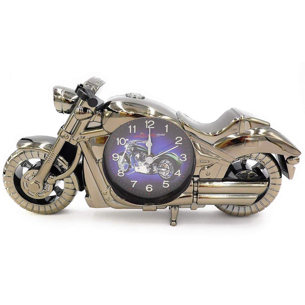 Metal Effect Motorbike Photo Frame Quartz Alarm Clock-0