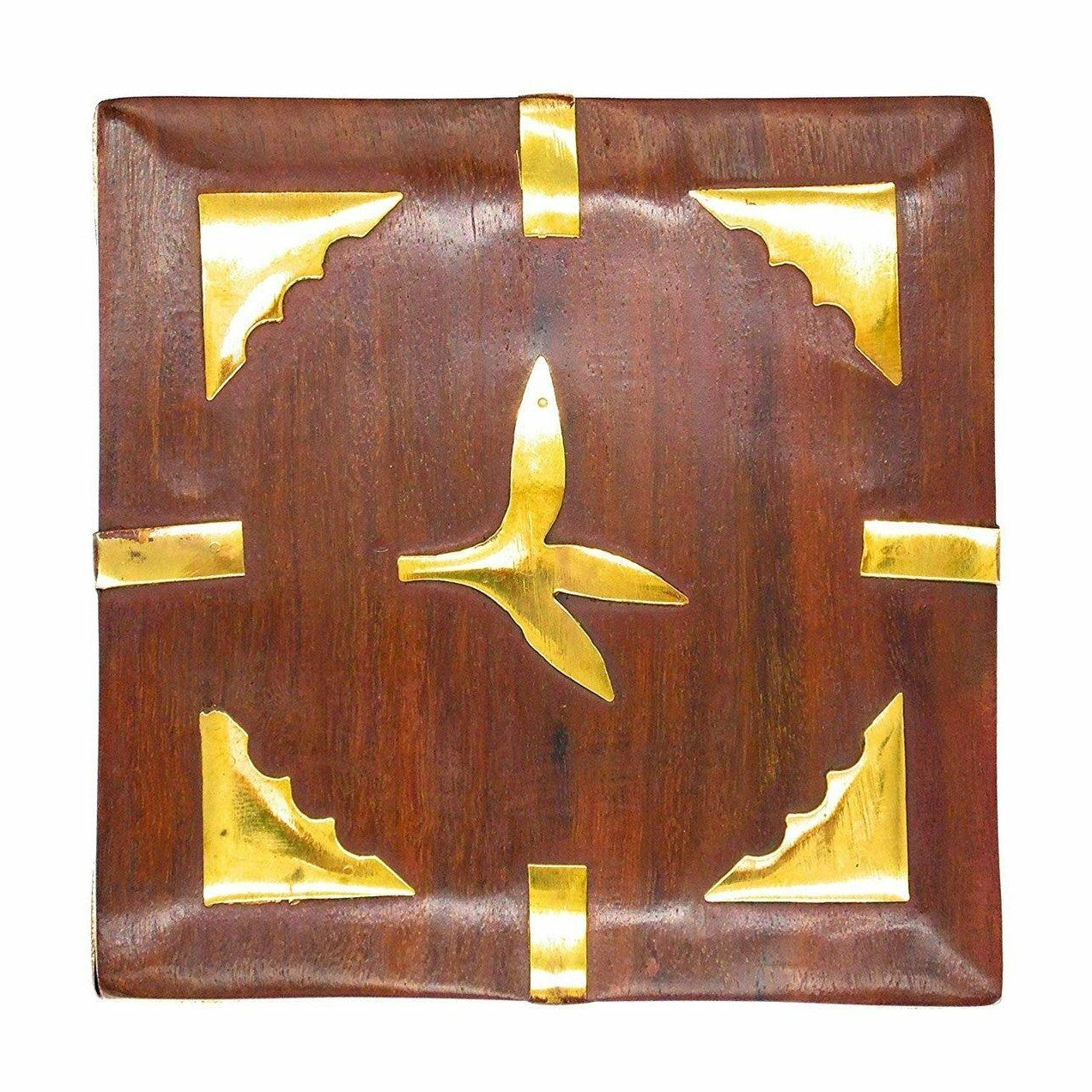 Wooden Handmade Tea Storage Box with Brass Decoration on Top and Sides.-3