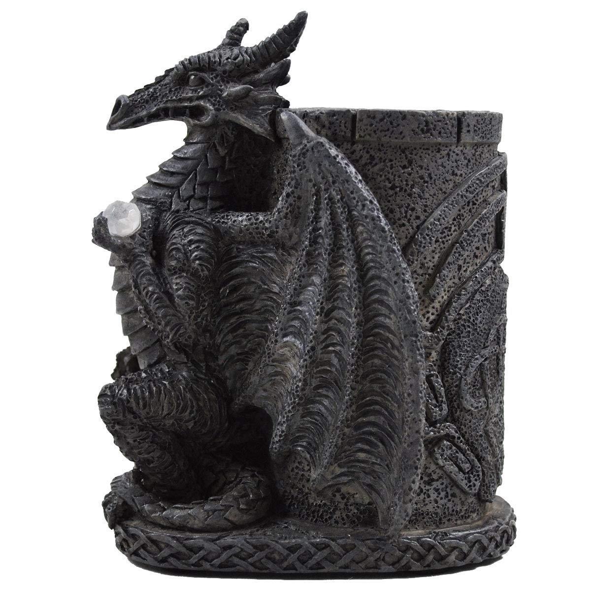 Dragon Pen Pot made with Hard Resin and Painted in a Gothic Grey with a Real Dragon Effect.-1