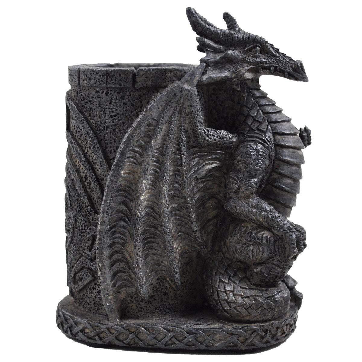 Dragon Pen Pot made with Hard Resin and Painted in a Gothic Grey with a Real Dragon Effect.-3