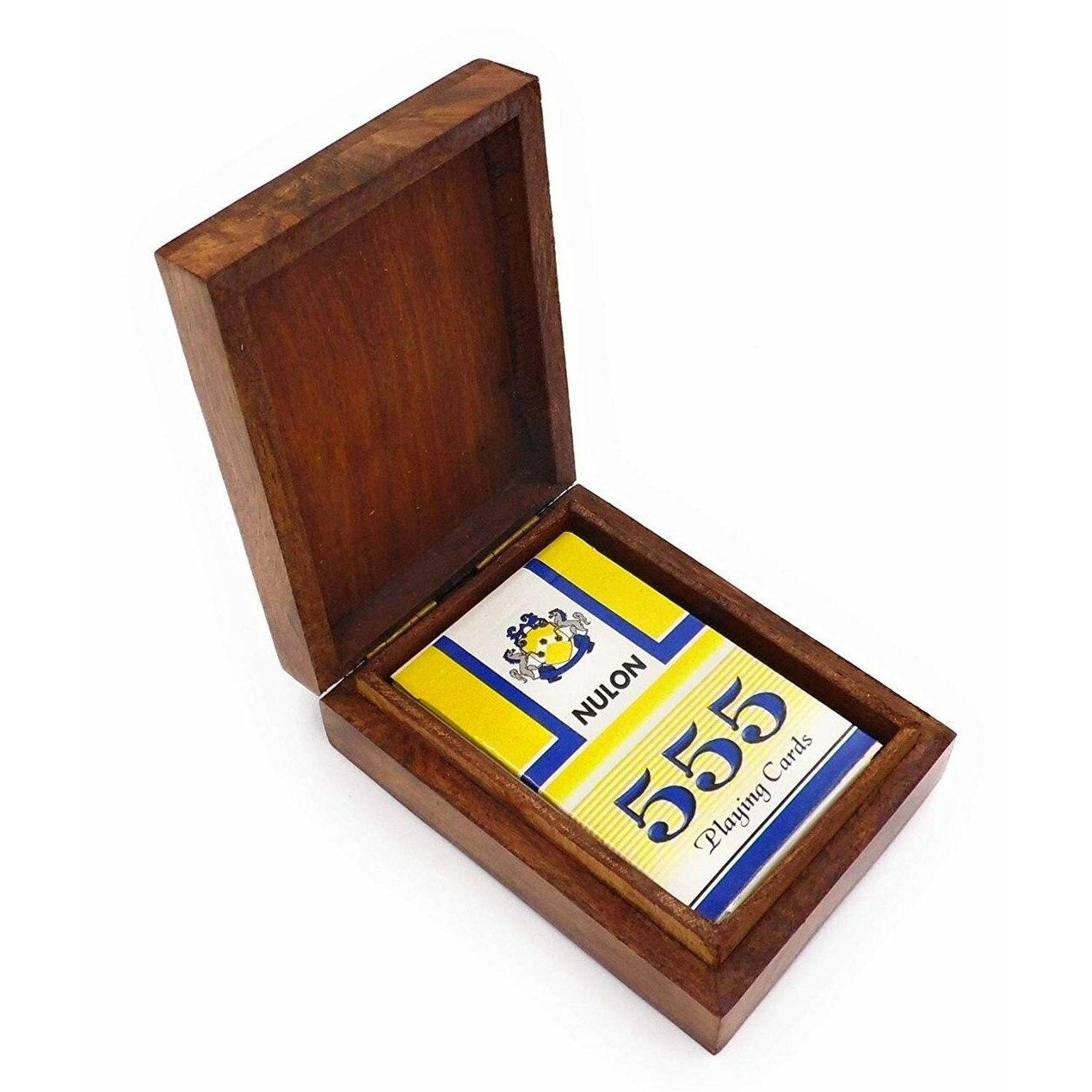 Playing Cards in a Handmade Wooden Decorative Box with Brass Queen of Diamonds.-2