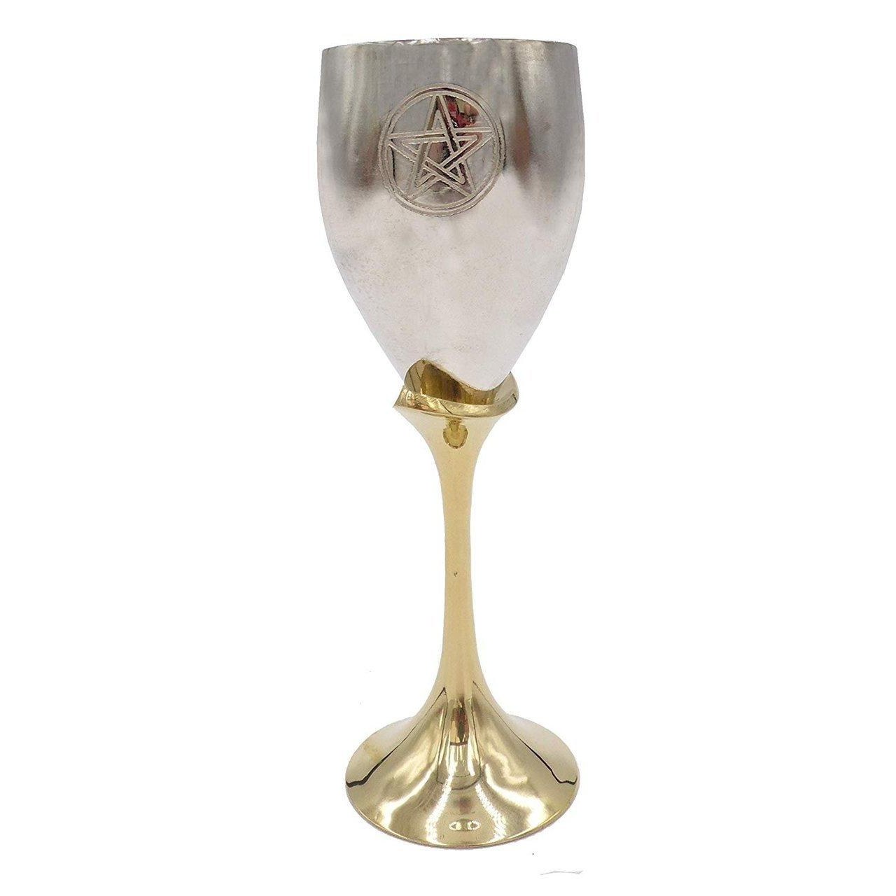 Silver Plated Pagan Engraved Pentacle Goblet/Chalice-0