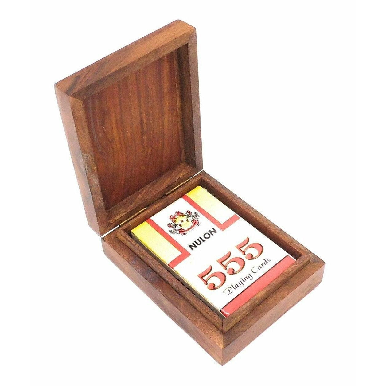The Online Bazaar Playing Cards in a Hand made Wooden Decorative Box Made in Rose Wood with Brass King of Spades-1