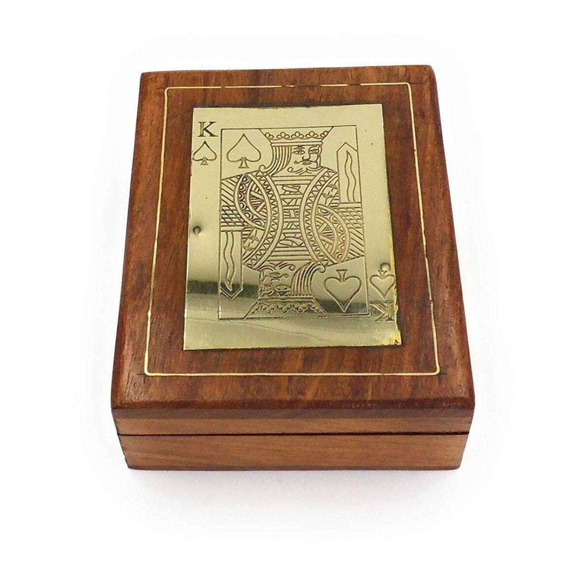 The Online Bazaar Playing Cards in a Hand made Wooden Decorative Box Made in Rose Wood with Brass King of Spades-2