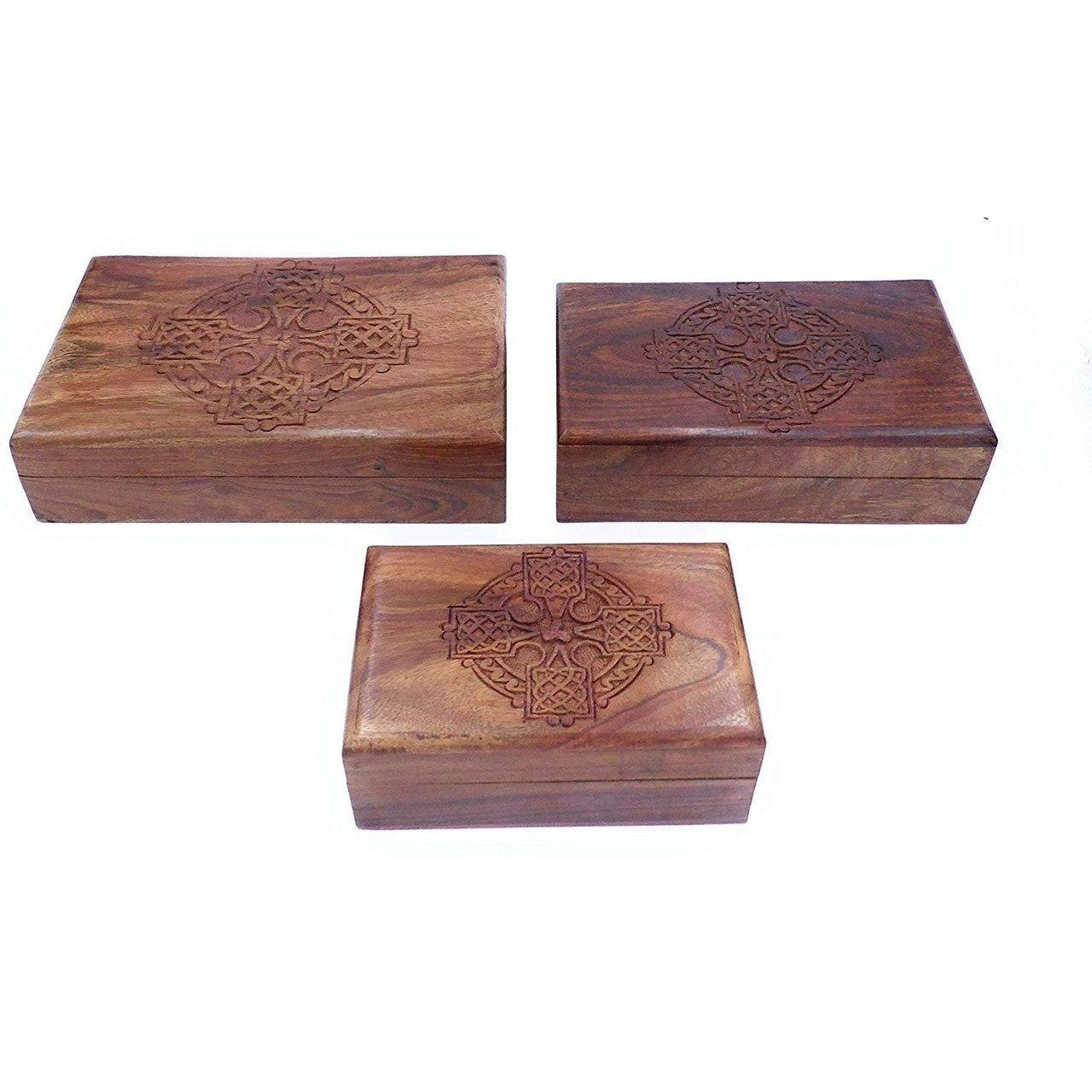 A Set of 3 Beautiful Carved Celtic Knot Design Wooden Box's-0