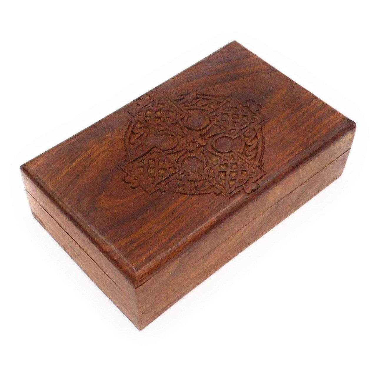 A Beautiful Carved Celtic Knot Design Wooden Box 20x12-0