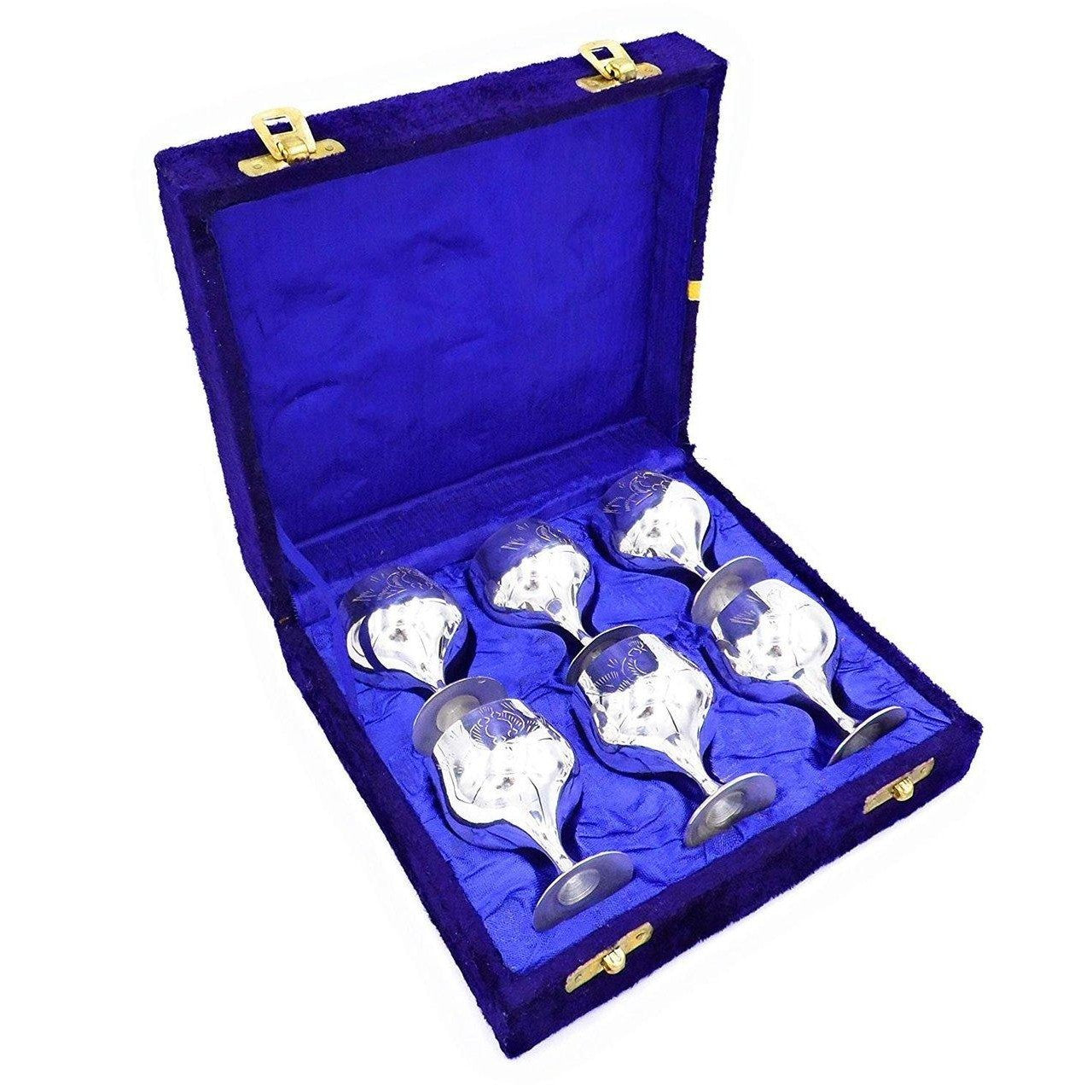 Silver Plated Mini Brandy Spirits Goblets Cups in Velveteen Gift Box-0