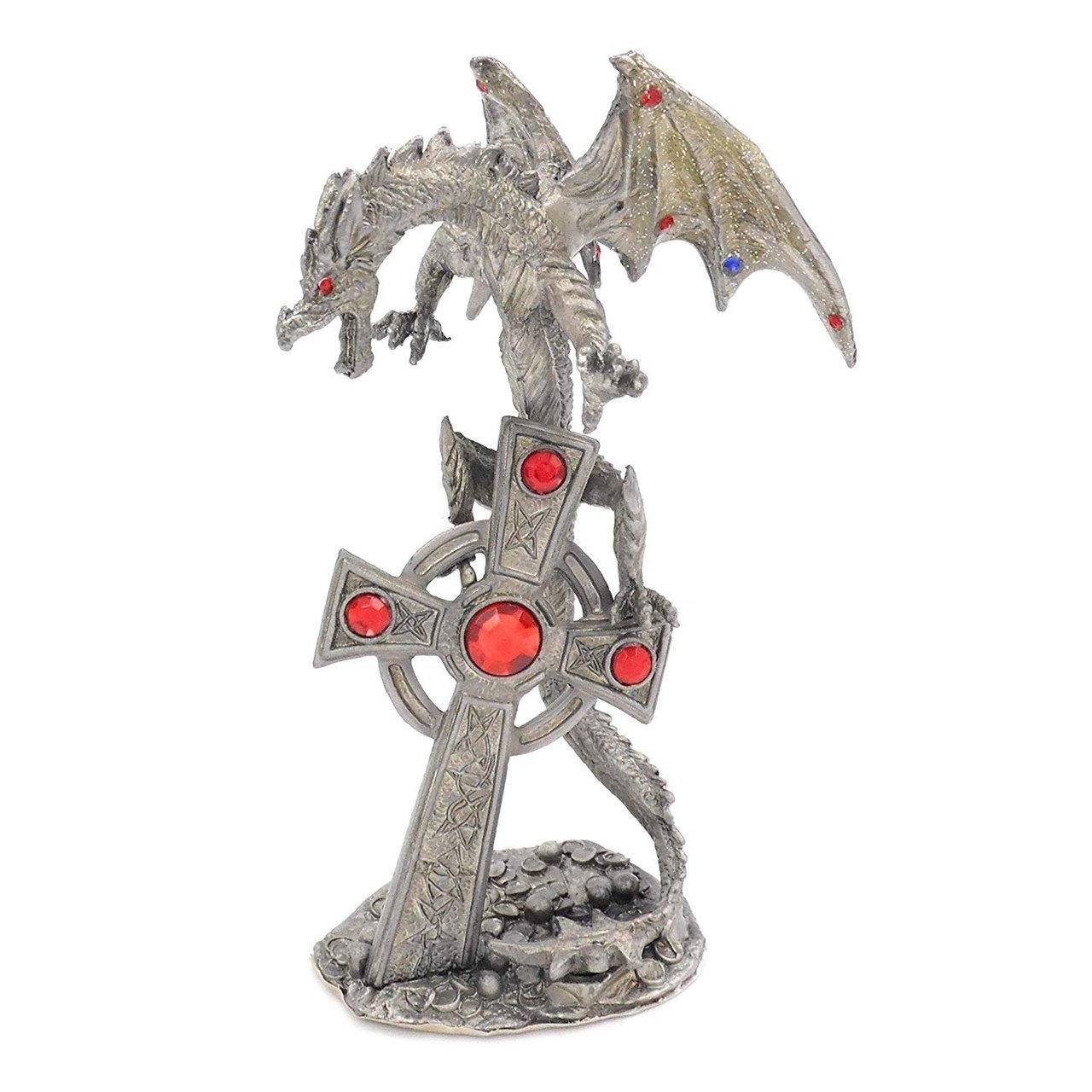Celtic Cross Statue with Dragon-Dracul Figurine-0