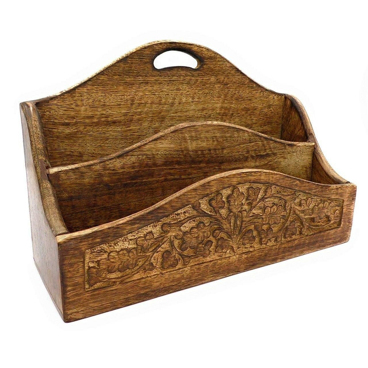 Fair Trade Hand Carved Mango Wood Letter Rack Holder-0