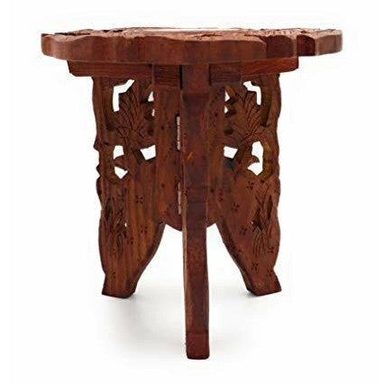 Set of Two Carved Wooden Decorative Stands with a Brass Elephant-1