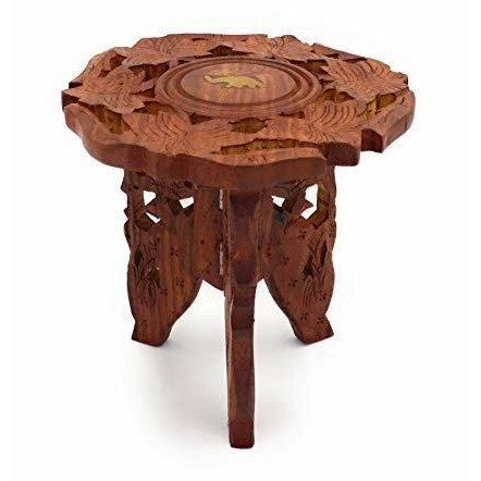 Set of Two Carved Wooden Decorative Stands with a Brass Elephant-2