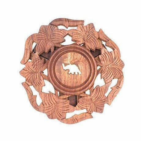 Set of Two Carved Wooden Decorative Stands with a Brass Elephant-3