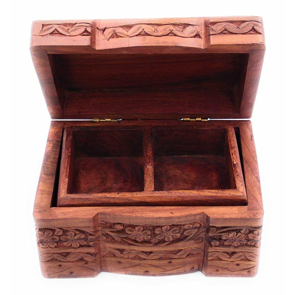 Beautiful Carved Fair Trade Three Compartment Design Wooden Box-2
