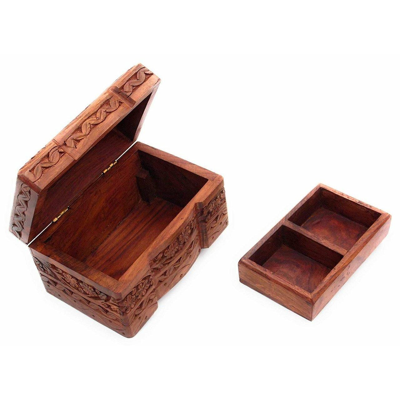 Beautiful Carved Fair Trade Three Compartment Design Wooden Box-1