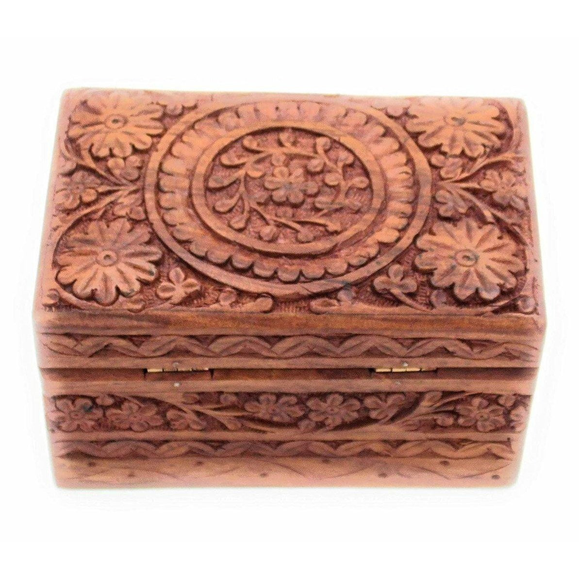 Beautiful Carved Fair Trade Three Compartment Design Wooden Box-3