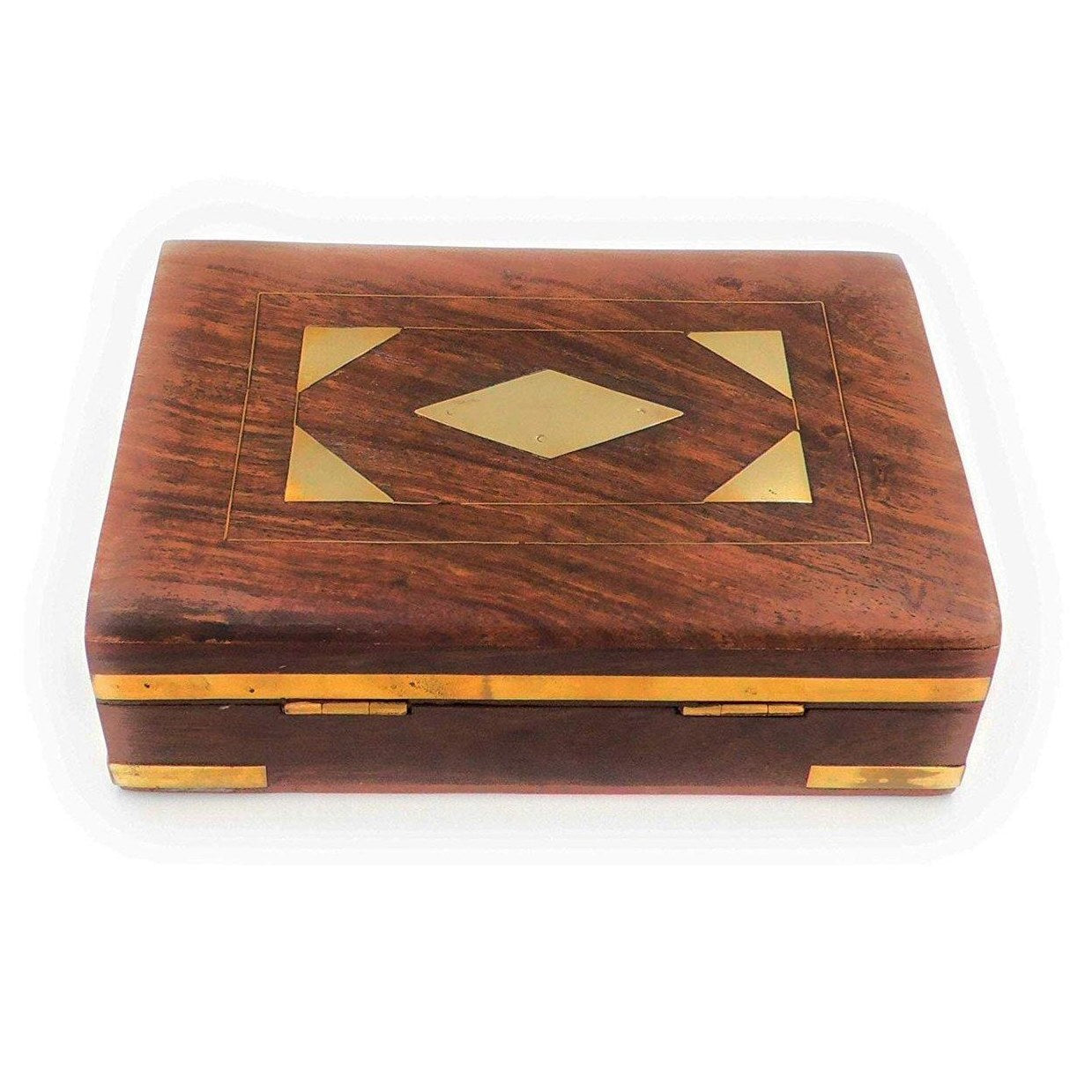 Wooden Cigar Box with a Brass inscribable Diamond shape.-0