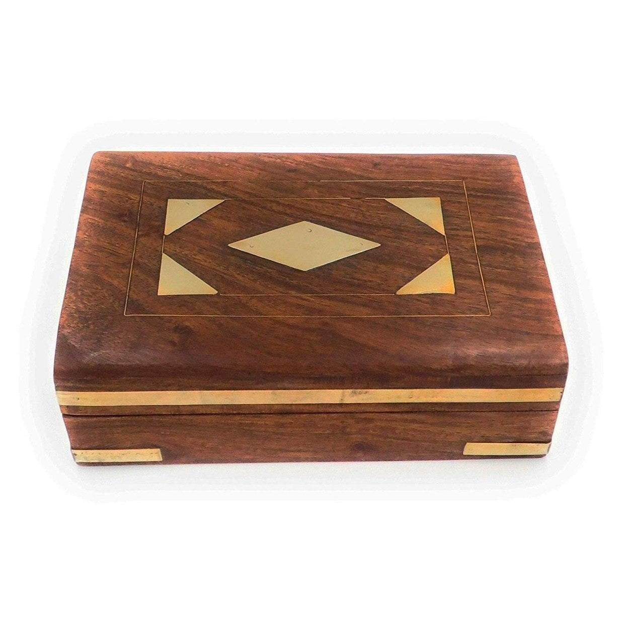 Wooden Cigar Box with a Brass inscribable Diamond shape.-2