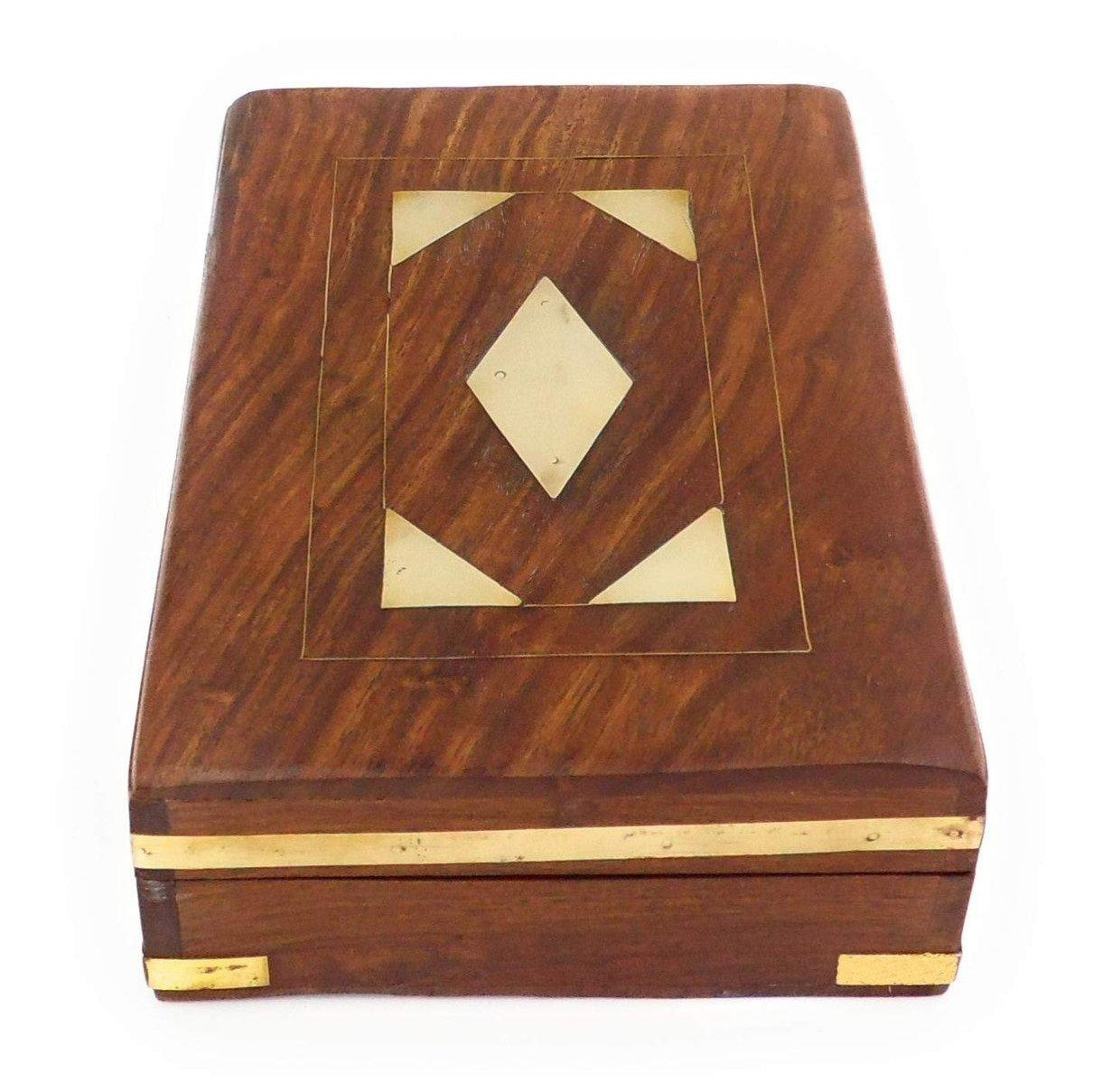 Wooden Cigar Box with a Brass inscribable Diamond shape.-4