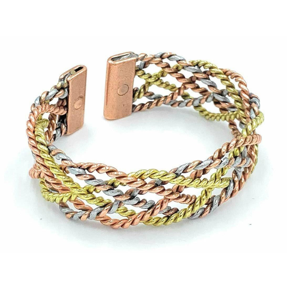 Magnetic Copper, Brass and Aluminium Twist Intricate Design Bracelet-0