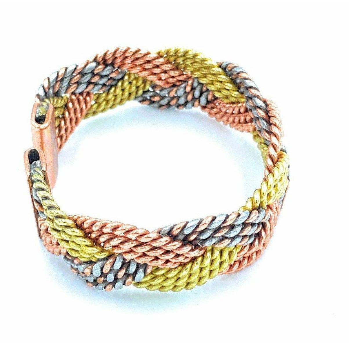 Magnetic Copper, Brass and Aluminium Twist Woven Design Bracelet-0