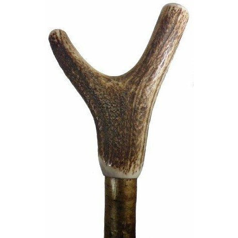 Deer Antler Horn Thumbstick Hiking Walking Staff Pole with Hazel wood Shaft and Wrist Loop.-0