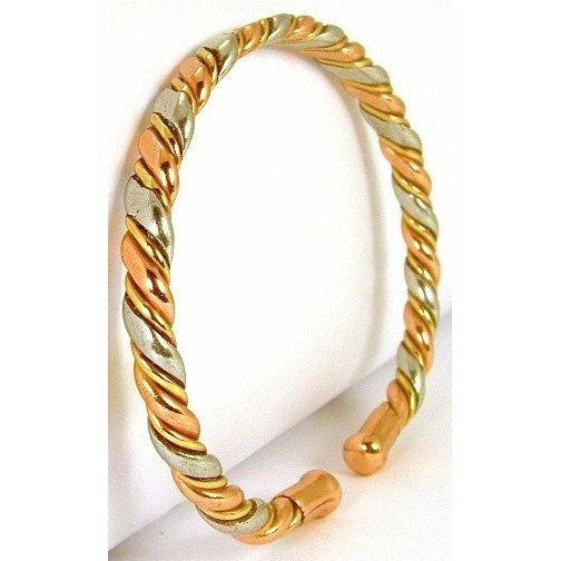 Magnetic 3 Colour Narrow Solid Copper Bracelet Wristband-0