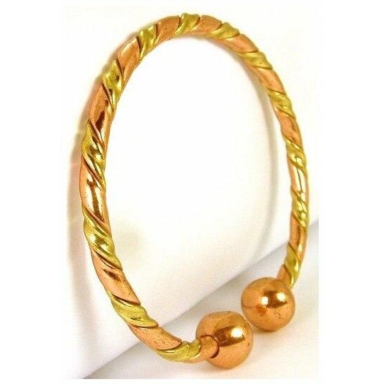 Magnetic Twisted Copper & Brass Torque Solid Copper Bracelet Wristband-0