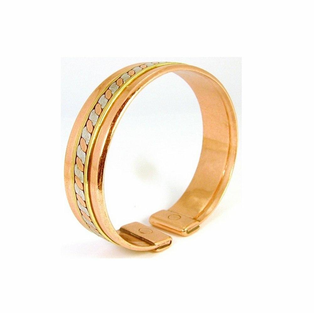 Magnetic 3 Colour Band Solid Copper Bracelet Wristband-0