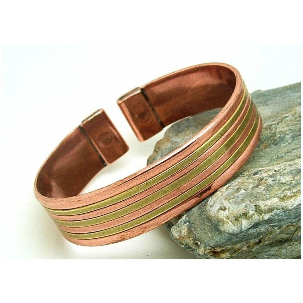 Magnetic Solid Copper Band inlaid with Brass Bracelet-0