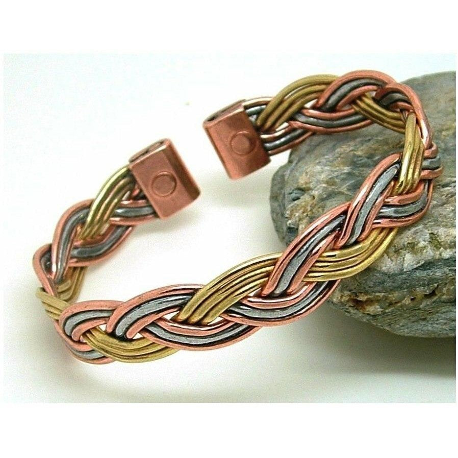 Magnetic 3 Colour Plait Solid Copper Bracelet-0