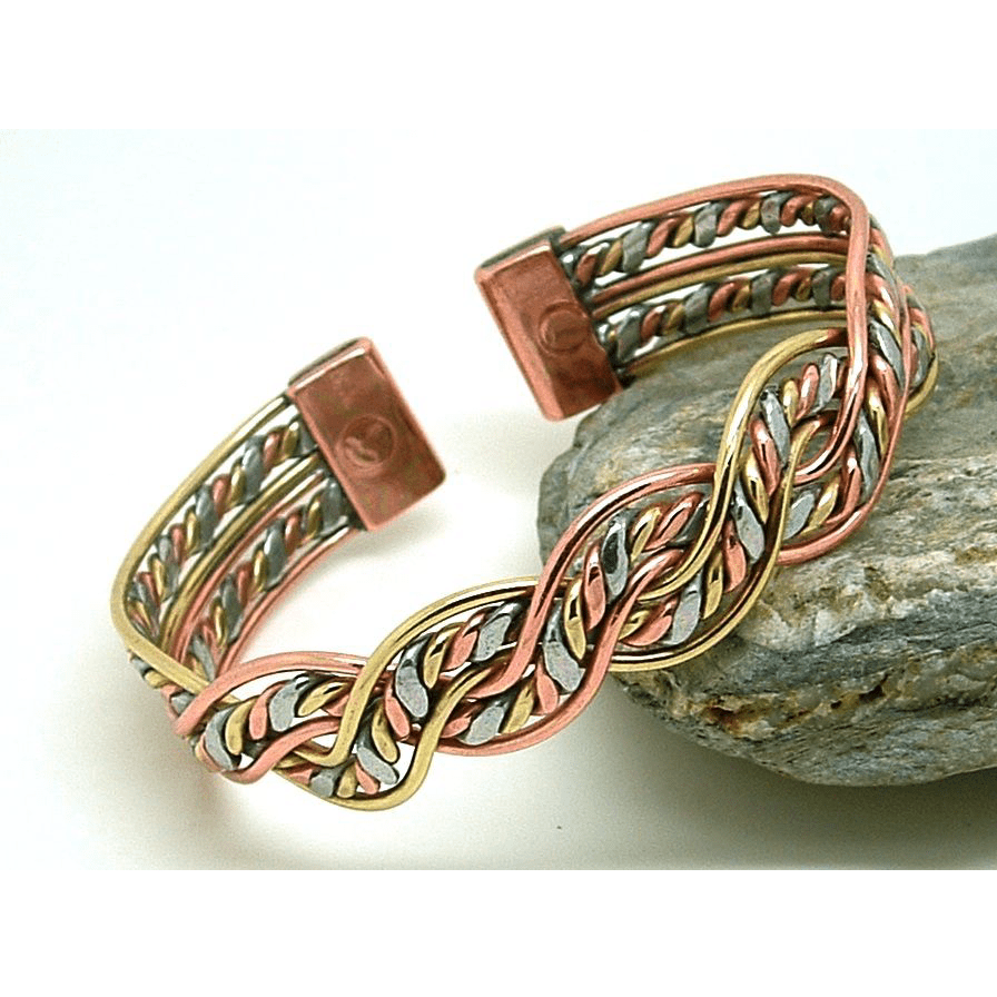 Magnetic Solid Copper, Brass & Aluminium Aztec Twist Bracelet-0