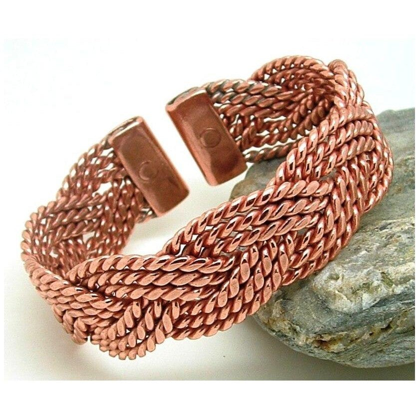 Magnetic Solid Copper Wide Plait Bracelet Bangle-0