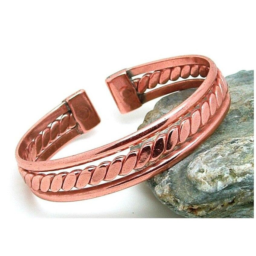 Magnetic Flattened Rope with Side Bars Solid Copper Bracelet-0