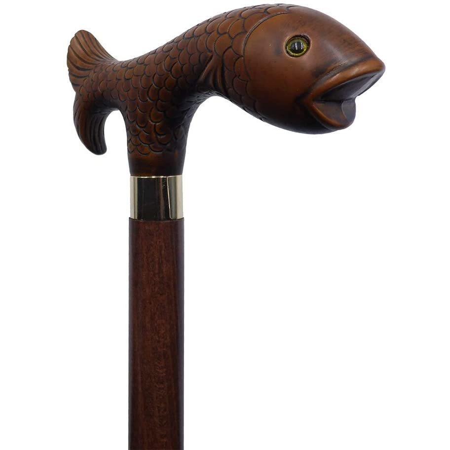 wooden fish walking stick-2