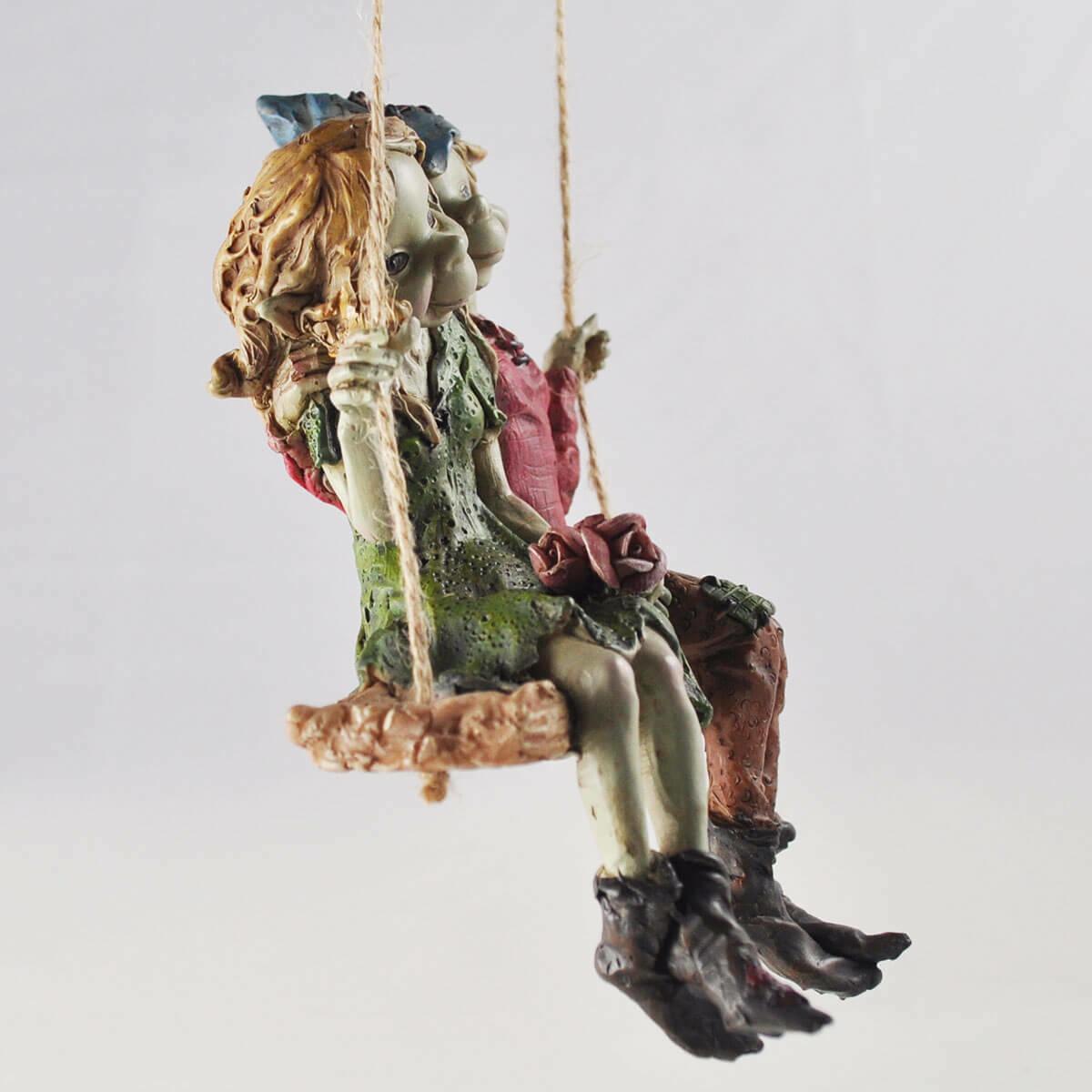 Pixie Couple Hanging Swing, Sculpture Magical Mystery High Quality Garden Decor Figurines Elf & Fairy Children,-0