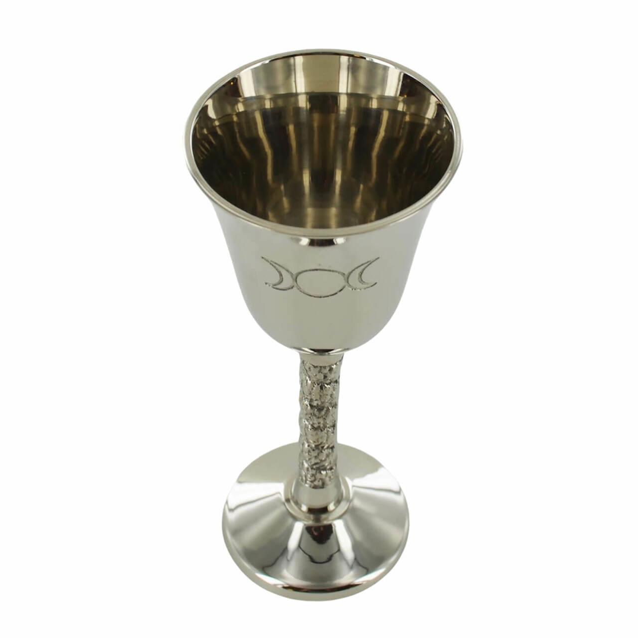 Silver Goblet with Magic Symbol Triple Moon for Neopaganism Wicca Gifts & Ritual Decor-0