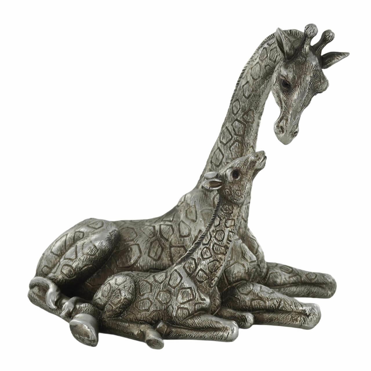 Mother & Baby Giraffe Antique Silver Sculpture Beautiful Home Decor or Gift Idea-2