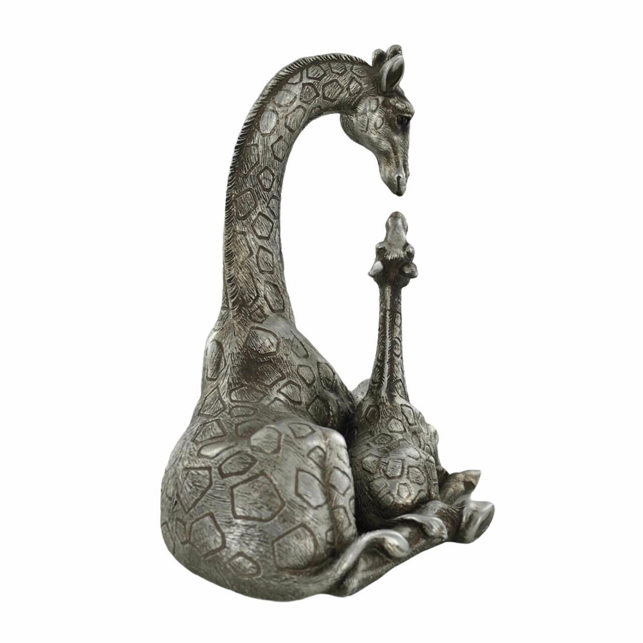 Mother & Baby Giraffe Antique Silver Sculpture Beautiful Home Decor or Gift Idea-0