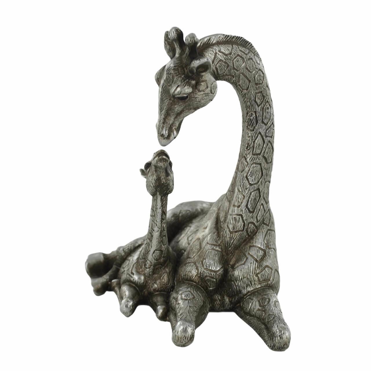 Mother & Baby Giraffe Antique Silver Sculpture Beautiful Home Decor or Gift Idea-1