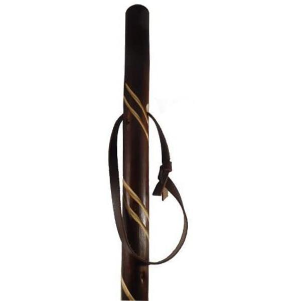 Chestnut Hiking Walking Trekking Staff Stick Pole with Engraved Spirals and Leather Wrist Loop-0