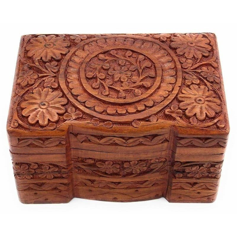 Beautiful Carved Fair Trade Three Compartment Design Wooden Box-5