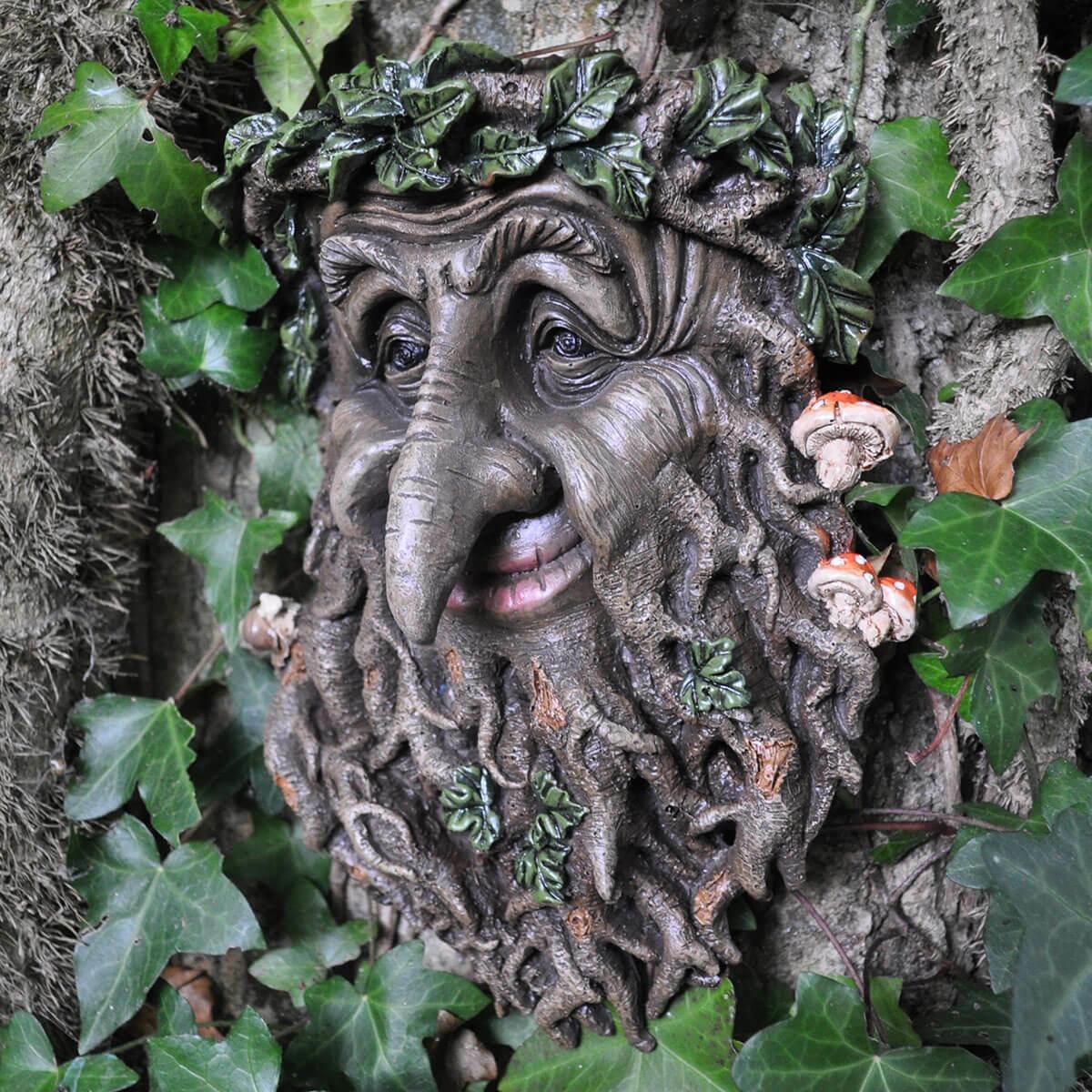 Treant Face Wall Plaque Large Garden, Greenman Decorative Garden Wall Plaque 22cm-0