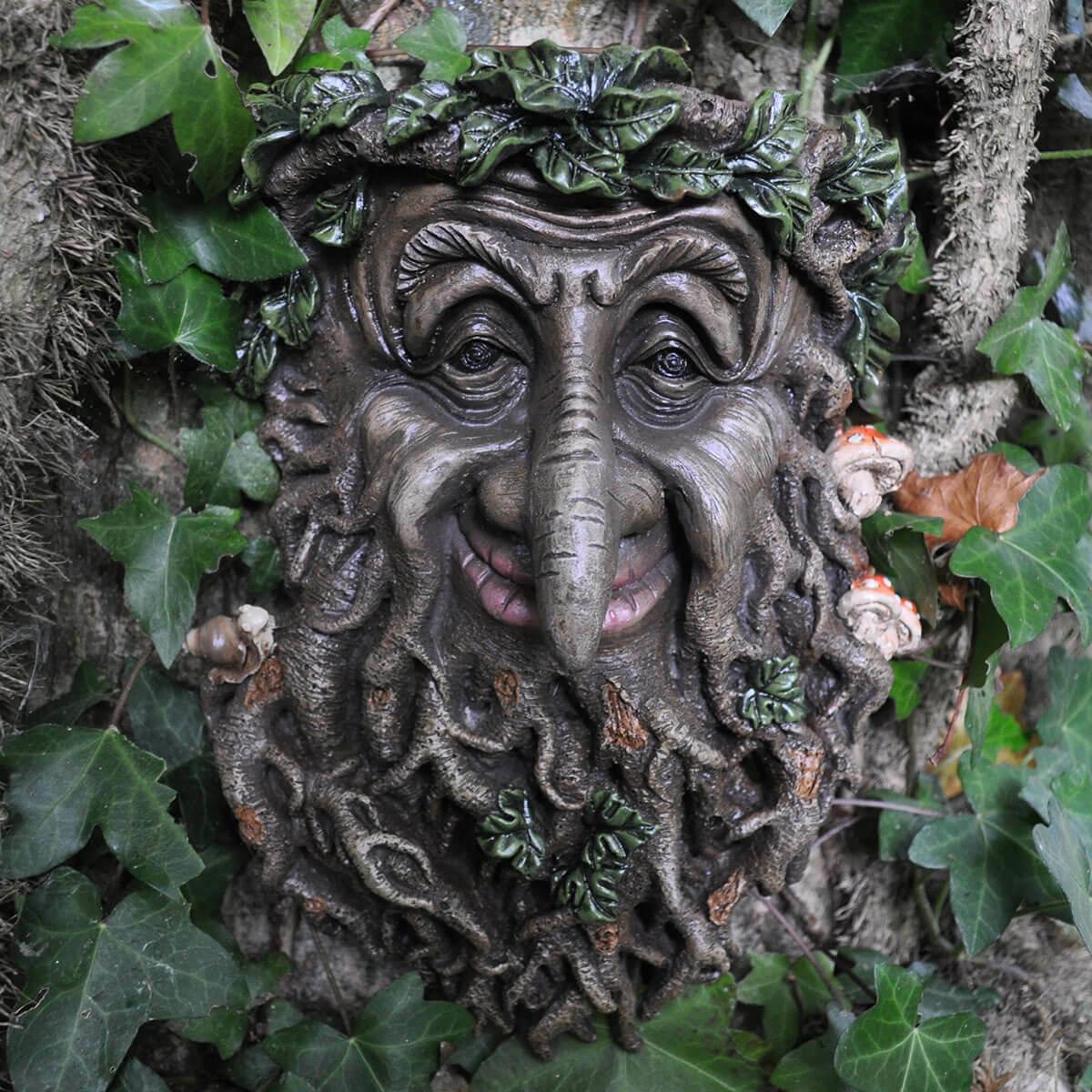 Treant Face Wall Plaque Large Garden, Greenman Decorative Garden Wall Plaque 22cm-1