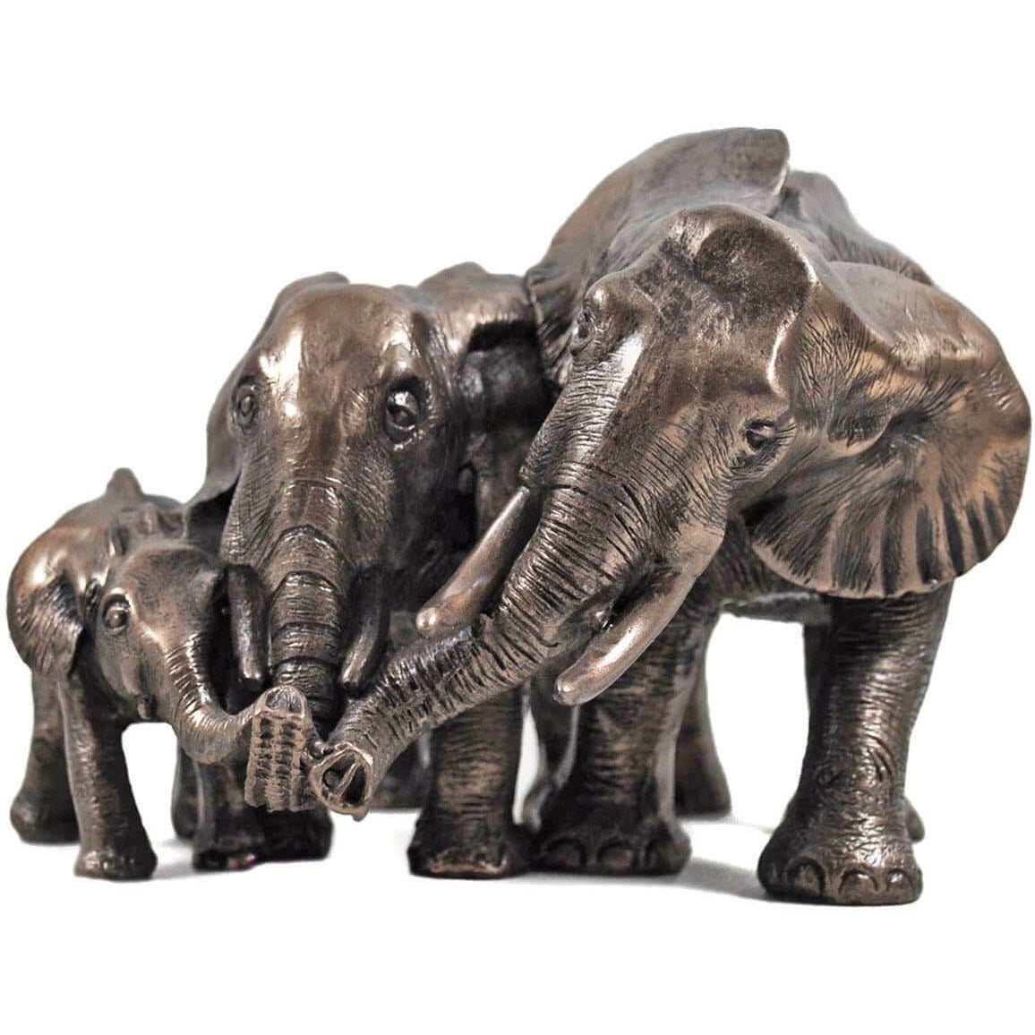 Family Of Three African Elephant Statue Cold Cast Bronze-2