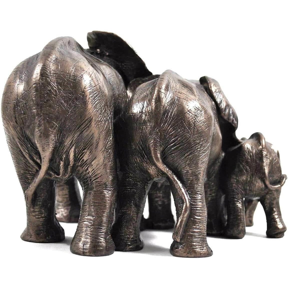 Family Of Three African Elephant Statue Cold Cast Bronze-0